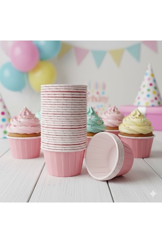 Karton Pembe Cupcake Kapsülü 50'li - Kek Ve Cupcake Sunum Kapsülü Diğer