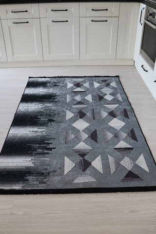 Arte Gri Nakışlı Kilim Dekoratif Salon Halısı Makinada Yıkanabili