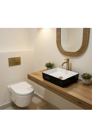 Ideal Standard - Tezgah Üstü Lavabo 50x41 Cm İç Beyaz Dış Siyah - 25051c- Beyaz, Siyah