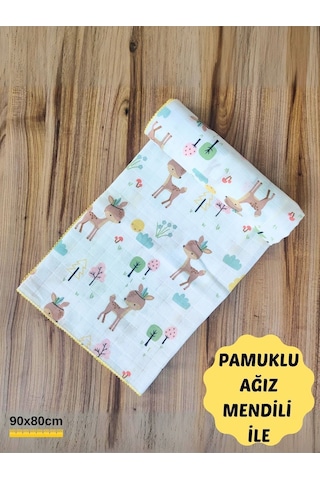 Desenli Müslin Kız Erkek Bebek Battaniyesi Oeko-texli %100 Pamuklu D Puset Örtüsü Yenidoğan 90x80cm Sarı