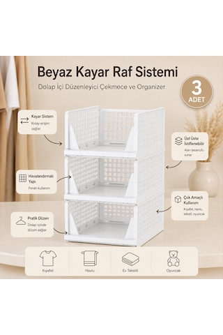 3 Katlı Portatif Organizer - Çok Amaçlı Kayar Raf 18.5x33.5x43cm Toplam 55.5cm Renkli
