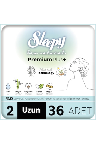 Sleepy Bio Natural Premium Plus Hijyenik Ped Mega Uzun 36 Adet