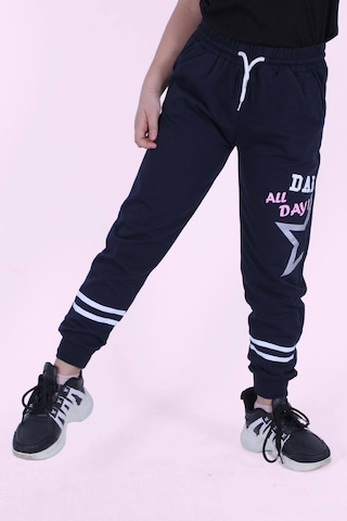 Yıldız Detaylı Yazı Baskılı Kız Çocuk Eşofman Altı Lacivert