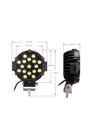 Off Road Sis Lambası Siyah 16 Cm Yuvarlak 17 Led 1 Adet