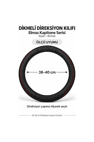 Trobus Peugeot Partner 2024 Ve Sonrası Uyumlu Dikmeli Direksiyon Kılıfı Elmas Kapitone Siyah Kırmızı Siyah - Kırmızı