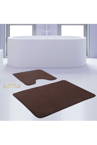 Bonny Home Unicolor Düz Kahve 2li Banyo Paspası Halısı Seti Kaymaz Kahverengi