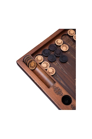 4 Numara Ay Desenli Ahşap Tavla Pulu Takımı