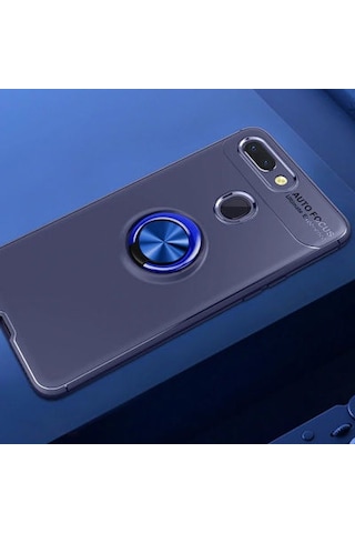 Xiaomi Mi 8 Lite Kılıf Yüzüğü Stant Ve Araç Tutucu Olabilen Şık Esnek Premium Silikon Kapak Ryc/ravel Mavi