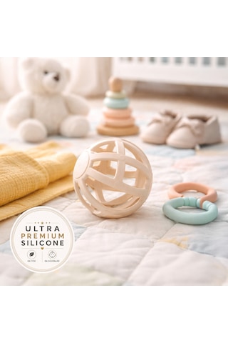 Tgm Baby Kalp Desenli Bebek Diş Kaşıyıcı Ultra Premium Silikon Top Krem