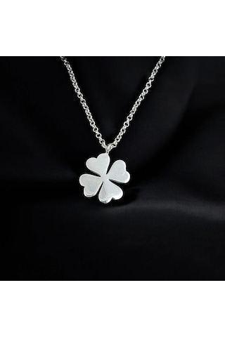 925 Ayar Gümüş Yonca Model Unisex Kolye Gümüş