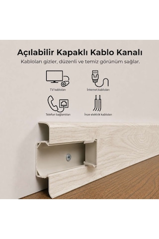 Esquero Kablo Kanallı PVC Süpürgelik 250 cm, Açılabilir Kapaklı, Çınar California, ESQ603