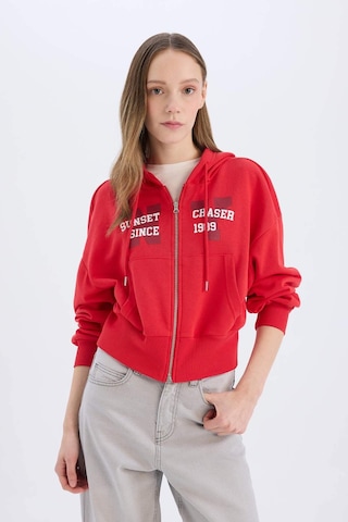 DeFacto Coool Oversize Geniş Kalıp Kapüşonlu Baskılı Kalın Fermuarlı Sweatshirt E5463AX25SMRD59