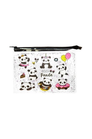 Vuki Siyah Panda Sulu Fermuarlı Şeffaf Dosya Vk-0073