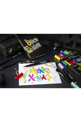 Ayrex Black Edition Keçeli Kalem Fırça Uç 10'lu, Parlak Renkler, Yazım Ve Boyama İçin Uygun, Yumuşak Ve Esnek U
