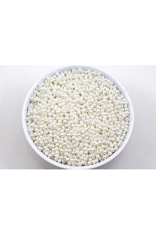 25 Gram - 3 Mm Beyaz Renk Inci Boncuk, Plastik Inci Boncuk