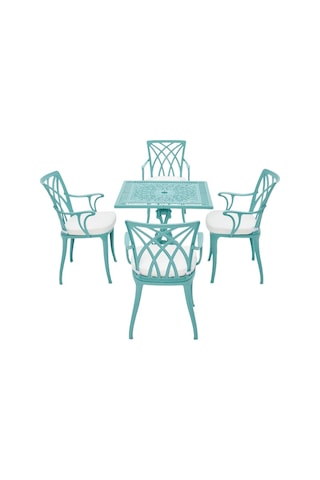 Line Turkuaz Kare Masa Takımı Rehome Bahçe Döküm Mobilya Turkuaz
