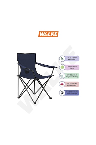 Walke Katlanabilir Kamp Sandalyesi Piknik Sandalyesi Plaj Sandalyesi Mavi Taşıma Çantalı Mavi