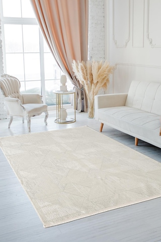 Quatro Qu014a Beyaz Halı Modern Desen Pamuk Taban Salon Halısı Yatak Odası Mutfak Koridor