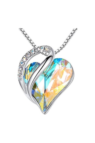 Monemel Kristal Taşlı Mini Beyaz Kalp Kolye Altın Kaplama N02414b Gümüş