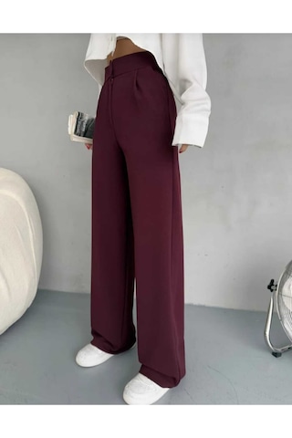 Nevege Butik Kadın Örme Kumaş Full Likralı Düğmeli Palazzo-bordoo02 Bordo0102 Bordo