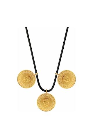 Agakulche 22 Ayar 3 Tam Altın Siyah İpli Kolye