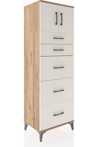 Hyperion Dolap Tek Raflı 5 Çekmeceli 2 Kapaklı 60x44x182 Çam-... Çam