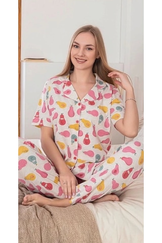 Alissa 6274 Kadın Armut Desenli Patlı Pijama Takımı Gri