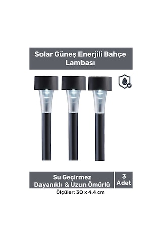 Kablosuz Su Geçirmez Dayanıklı Şık Solar Güneş Enerjili Bahçe Lambası Plastik Saplama 30cm - 3 Adet