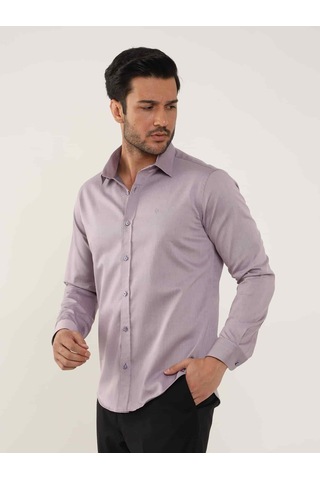 Dufy Lila Erkek Slim Fit Düz Brent Yaka Uzun Kol Gömlek - 102504-lila Lila