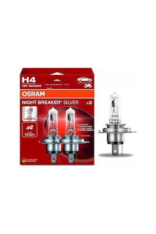 Osram 12v H4 Ampul 60/55w +%100 Parlak Işık +130 Metre Fazla Görüş Nıght Breaker Sılver 2 Ad