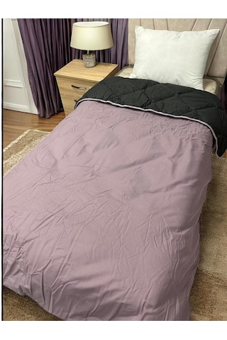 Clasy %100 Pamuk Ranforce Tek Kişilik Çift Taraflı Yorgan Mor-siyah Düz Desen