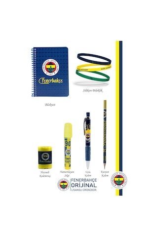 Fenerbahçe Orijinal Lisanslı Kalem Bileklik Bloknot Kalemtraş Silgi Hediyelik Set Sarı Lacivert 006 Sarı-lacivert