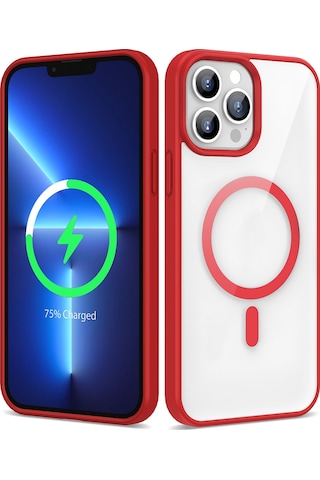 Zore Apple Uyumlu iPhone 13 Pro Max Kılıf Magsafe Wireless Şarj Özellikli Silikon Ege Kapak - Kirmizi