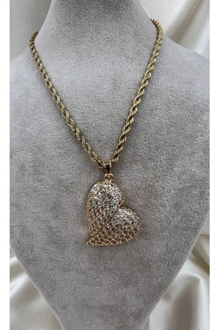 Bb Çelik Burgu Zincir Kalp Kolye Altın - Beyaz