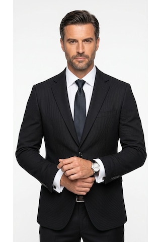 Plus Scorpion Erkek Slim Fit Çift Düğme Çift Yırtmaçlı Blazer Ceket Premium Dokulu Kumaş Siyah