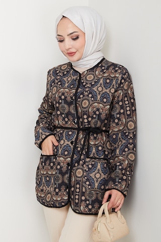 Desenli Düğmeli Kapitone Ceket 1620 - Siyah Siyah