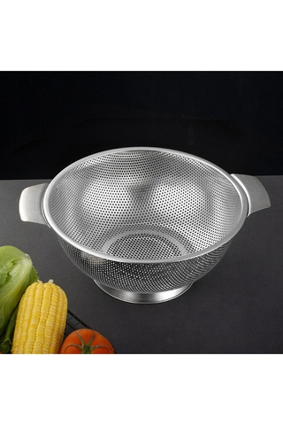 Rocco Gümüş Paslanmaz Çelik Kevgir Karıştırma Kasesi Salata Makarna Sebze Meyve Süzgeç 22,5 Cm Çelik