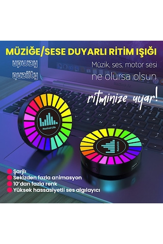 Upway Sese Duyarlı Şarjlı Animasyonlu Ritim Lambası - Çok Renkli Hediyelik Araç Aksesuarı