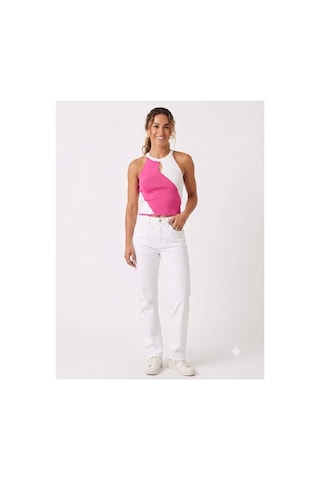 Onno Style Women Askılı Kolsuz Halter Yaka Triko Kadın Bluz Pembe