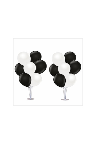 2 Adet Ayaklı Balon Standı 7li Set, 14 Adet Taraftar Siyah-beyaz Balon+banner Tüm Yaşlar
