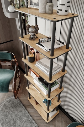 Dekoratif Masivo Kitaplık 6 Katlı 30x60 Dikdörtgen Çok Amaçlı Raf Safir Meşe Meşe