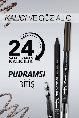Flormar Extreme Tattoo Yumuşak Dokulu Pudra Bitişli Uzun Süre Kalıcı Fırçalı Kaş Kalemi 003 Dark Brown