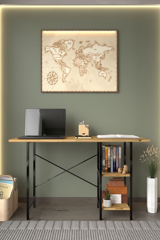 Metal Ayaklı 2 Raflı Çalışma Ofis Masası Atlantik Çam 60x120 CM