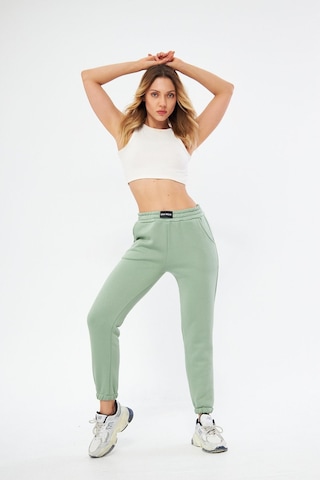 Lesa Wear Yüksel Bel Jogger Şardonlu Eşofman Altı Paçası Lastikli Çağla