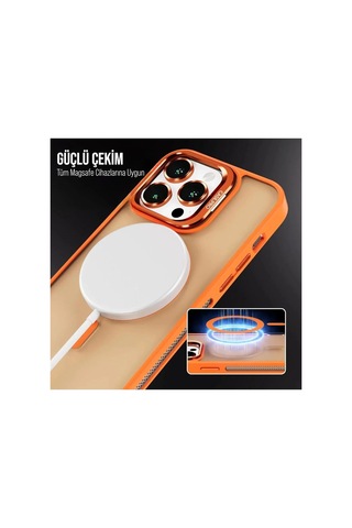 iPhone Uyumlu 13 / 14 Kamera Korumalı Stantlı Magsafe Destekli Mat Lens Koruyucu Telefon Kılıfı Orange