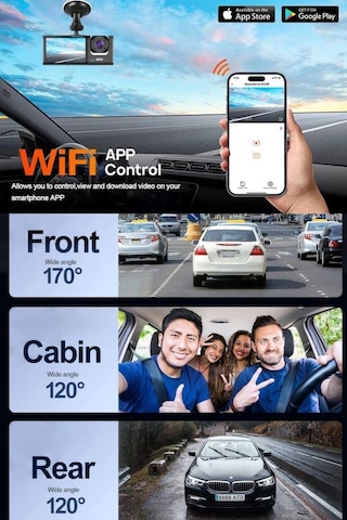 Buğz 1080p Wifi Full Hd Araç Içi Kamera Arka Ön Iç Kayıt 3 Kamera Gece Görüşlü Gsensör Geniş Açı