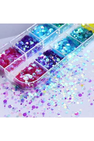 Holografik Yuvarlak Tırnak Süsleme Folyo Pulları Renkli Nail Art