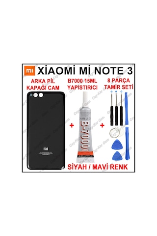 Xiaomi Mi Note 3 Arka Batarya Pil Kapağı Cam + B7000 15Ml +Tamir