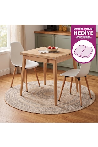 Vilinze Eames Sandalye Avanos Kanatlu Ahşap Mutfak Masası Takımı - 70x70+70 Cm Natürel