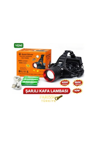 Gold Silver Gs-15450 4000 Lümen Ultra Parlak Şarjlı Zoomlu Sensörlü Kafa Lambası - 9600 Mah Siyah